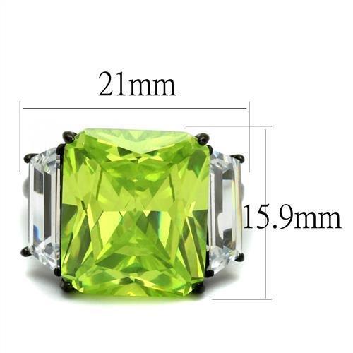 TK2275 - IP Black(Ion Plating) Stainless Steel Ring with AAA Grade CZ in Apple Green color