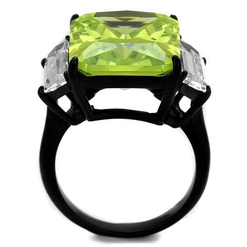 TK2275 - IP Black(Ion Plating) Stainless Steel Ring with AAA Grade CZ in Apple Green color