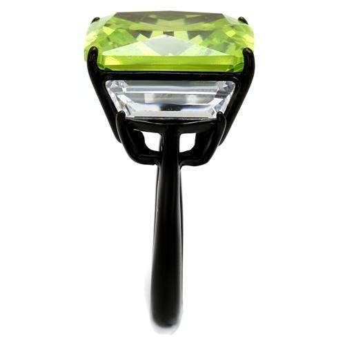 TK2275 - IP Black(Ion Plating) Stainless Steel Ring with AAA Grade CZ in Apple Green color