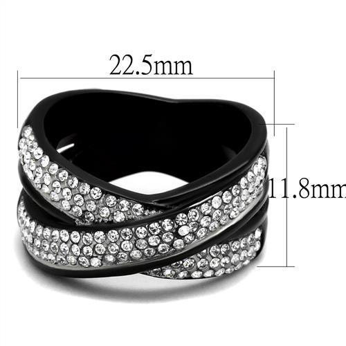 TK2278 - Two-Tone IP Black (Ion Plating) Stainless Steel Ring with Top Grade Crystal in Clear
