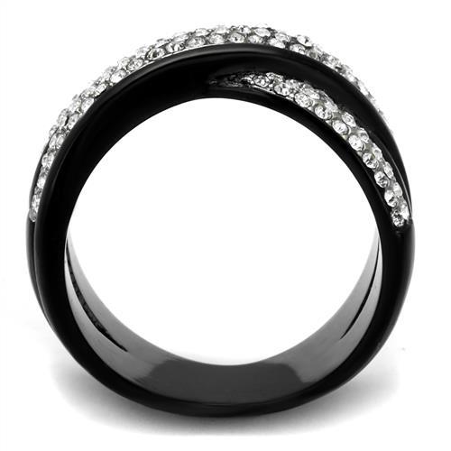 TK2278 - Two-Tone IP Black (Ion Plating) Stainless Steel Ring with Top Grade Crystal in Clear