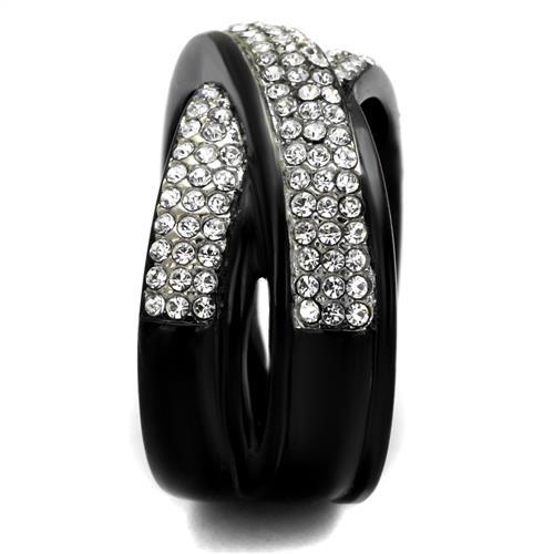 TK2278 - Two-Tone IP Black (Ion Plating) Stainless Steel Ring with Top Grade Crystal in Clear