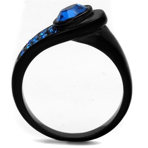 TK2279 - IP Black(Ion Plating) Stainless Steel Ring with Top Grade Crystal in Capri Blue