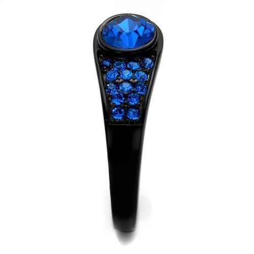 TK2279 - IP Black(Ion Plating) Stainless Steel Ring with Top Grade Crystal in Capri Blue