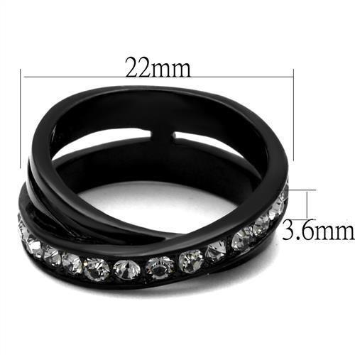 TK2281 - IP Black(Ion Plating) Stainless Steel Ring with Top Grade Crystal in Black Diamond