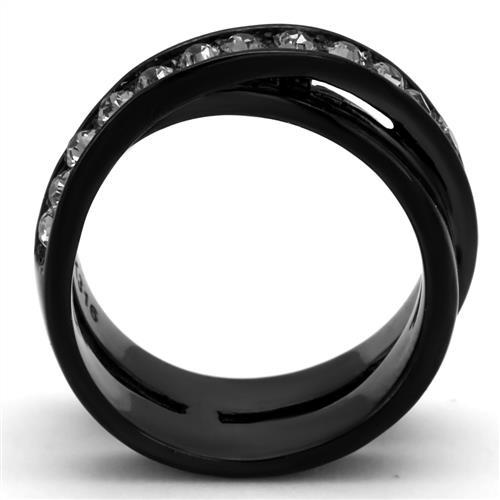 TK2281 - IP Black(Ion Plating) Stainless Steel Ring with Top Grade Crystal in Black Diamond