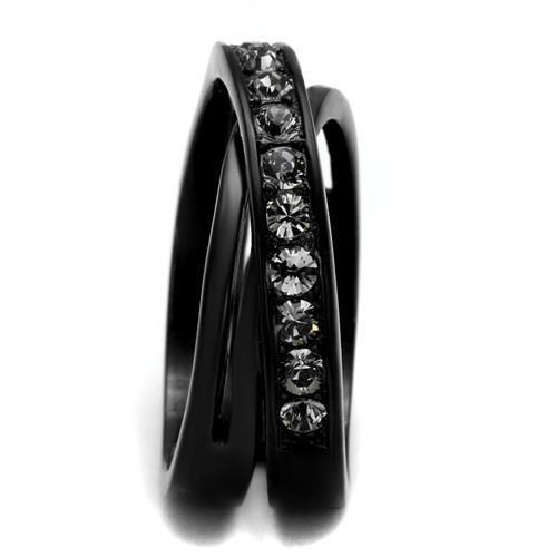 TK2281 - IP Black(Ion Plating) Stainless Steel Ring with Top Grade Crystal in Black Diamond