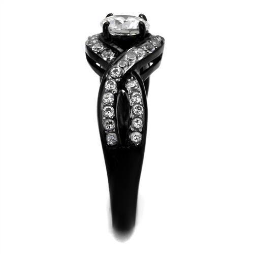 TK2282 - Two-Tone IP Black (Ion Plating) Stainless Steel Ring with AAA Grade CZ in Clear