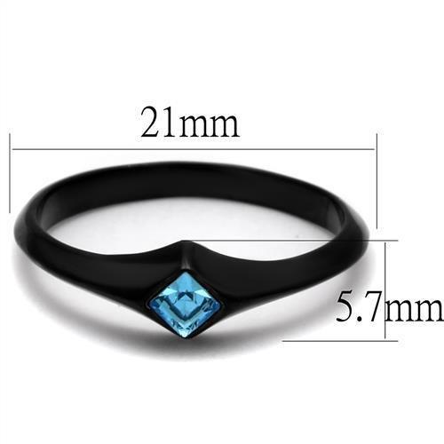TK2284 - IP Black(Ion Plating) Stainless Steel Ring with Top Grade Crystal in Sea Blue