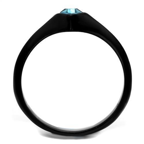 TK2284 - IP Black(Ion Plating) Stainless Steel Ring with Top Grade Crystal in Sea Blue