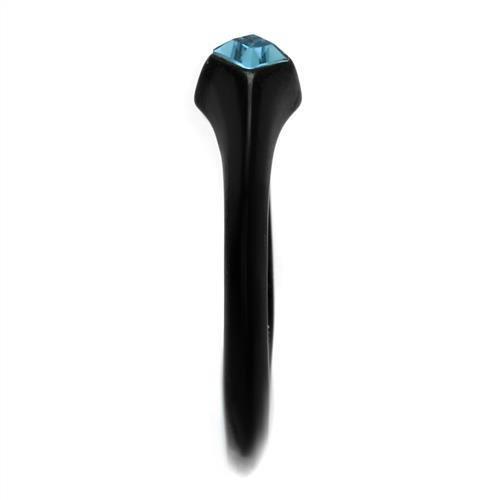 TK2284 - IP Black(Ion Plating) Stainless Steel Ring with Top Grade Crystal in Sea Blue
