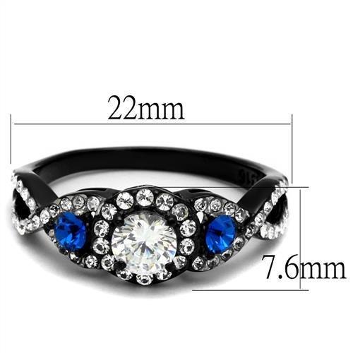 TK2286 - Two-Tone IP Black (Ion Plating) Stainless Steel Ring with AAA Grade CZ in Clear