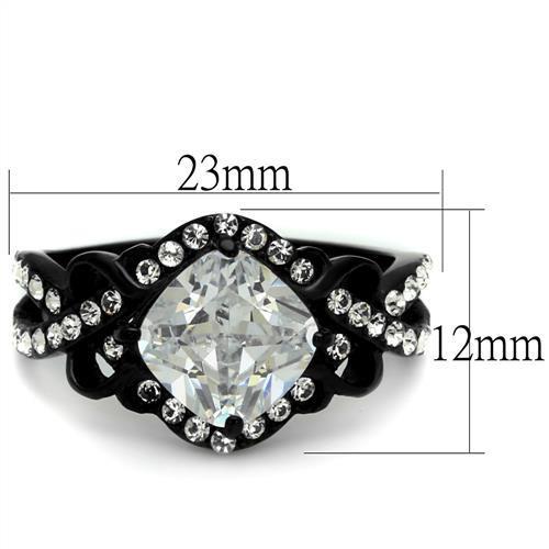 TK2288 - IP Black(Ion Plating) Stainless Steel Ring with AAA Grade CZ in Clear