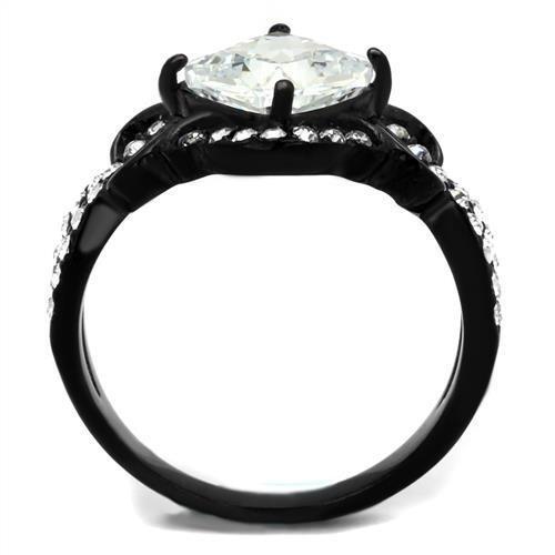 TK2288 - IP Black(Ion Plating) Stainless Steel Ring with AAA Grade CZ in Clear