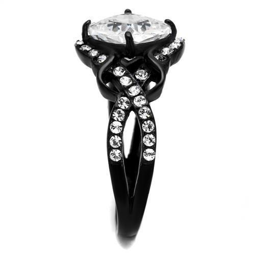 TK2288 - IP Black(Ion Plating) Stainless Steel Ring with AAA Grade CZ in Clear