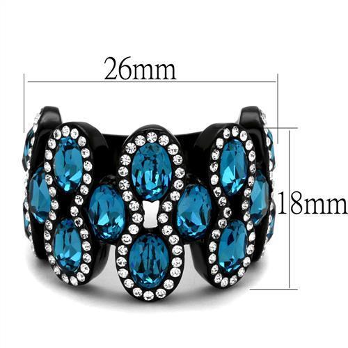 TK2289 - IP Black(Ion Plating) Stainless Steel Ring with Top Grade Crystal in Aquamarine