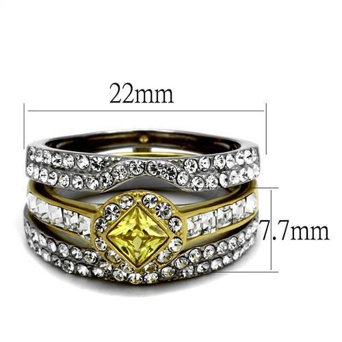 TK2291 - Two-Tone IP Gold (Ion Plating) Stainless Steel Ring with AAA Grade CZ in Topaz