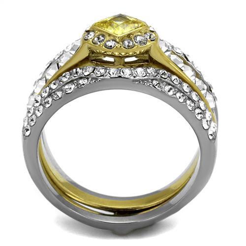 TK2291 - Two-Tone IP Gold (Ion Plating) Stainless Steel Ring with AAA Grade CZ in Topaz