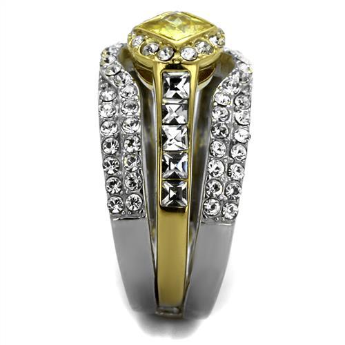 TK2291 - Two-Tone IP Gold (Ion Plating) Stainless Steel Ring with AAA Grade CZ in Topaz