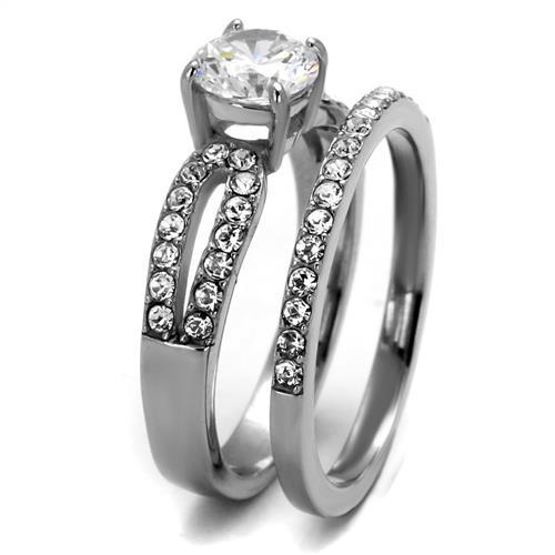 TK2292 - High polished (no plating) Stainless Steel Ring with AAA Grade CZ in Clear