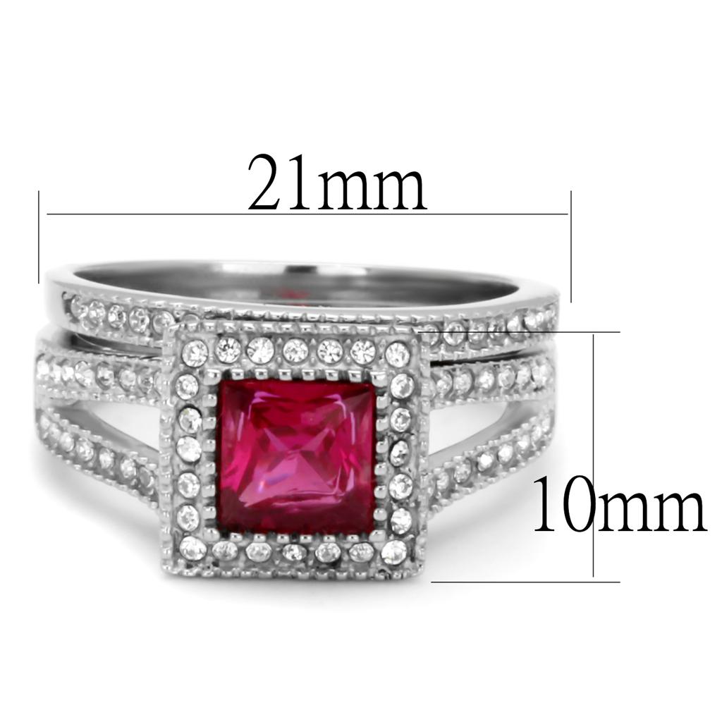 TK2293 - High polished (no plating) Stainless Steel Ring with AAA Grade CZ in Ruby