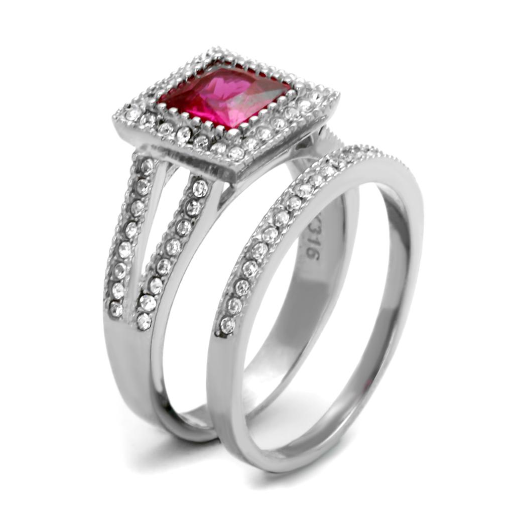 TK2293 - High polished (no plating) Stainless Steel Ring with AAA Grade CZ in Ruby