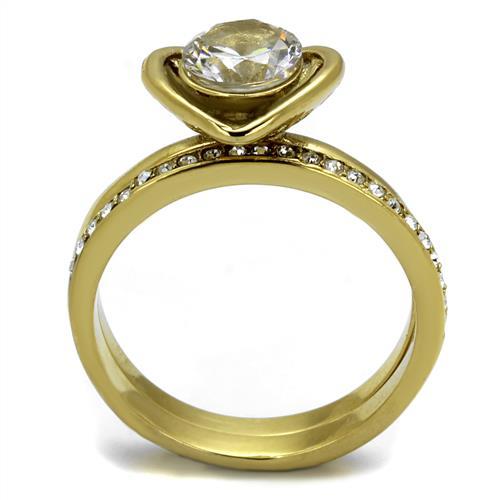 TK2295 - IP Gold(Ion Plating) Stainless Steel Ring with AAA Grade CZ in Clear