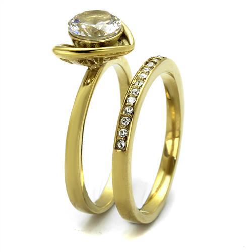 TK2295 - IP Gold(Ion Plating) Stainless Steel Ring with AAA Grade CZ in Clear