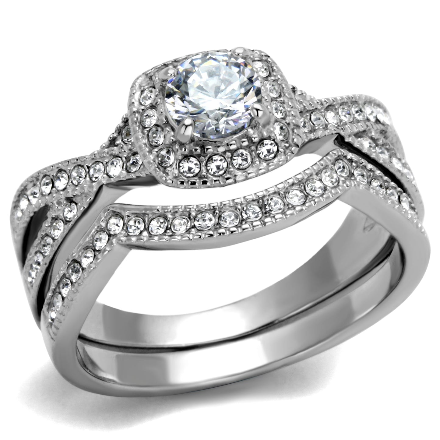 TK2296 - High polished (no plating) Stainless Steel Ring with AAA Grade CZ in Clear