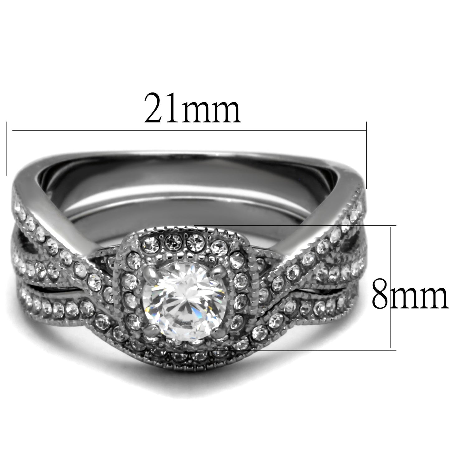 TK2296 - High polished (no plating) Stainless Steel Ring with AAA Grade CZ in Clear