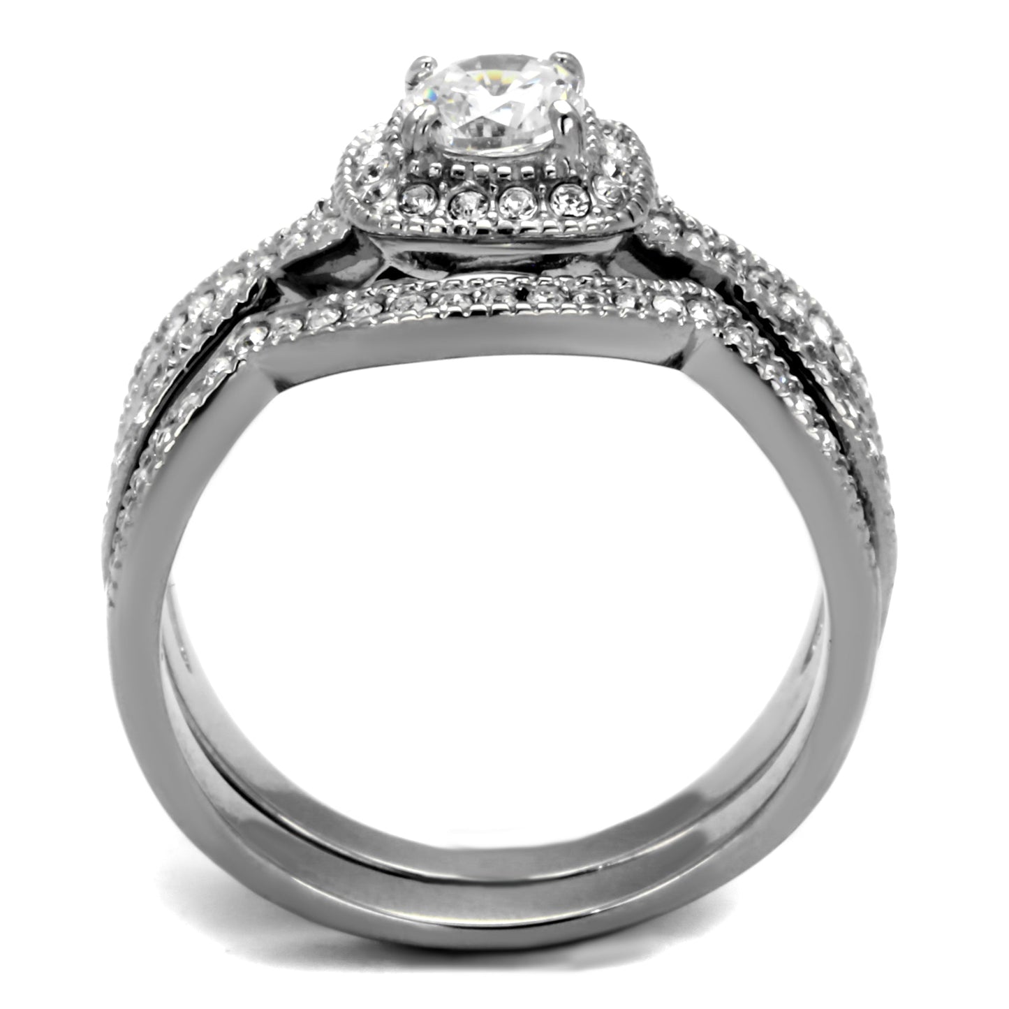 TK2296 - High polished (no plating) Stainless Steel Ring with AAA Grade CZ in Clear
