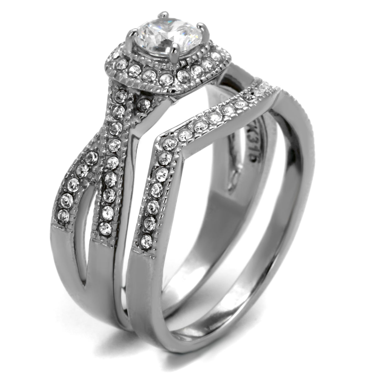 TK2296 - High polished (no plating) Stainless Steel Ring with AAA Grade CZ in Clear