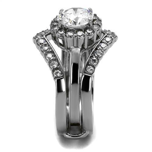TK2297 - High polished (no plating) Stainless Steel Ring with AAA Grade CZ in Clear