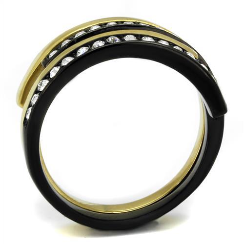TK2298 - IP Gold+ IP Black (Ion Plating) Stainless Steel Ring with Top Grade Crystal in Clear
