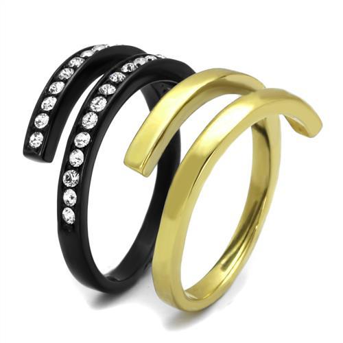 TK2298 - IP Gold+ IP Black (Ion Plating) Stainless Steel Ring with Top Grade Crystal in Clear