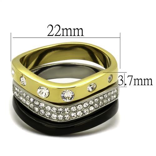 TK2299 - IP Gold+ IP Black (Ion Plating) Stainless Steel Ring with Top Grade Crystal in Clear