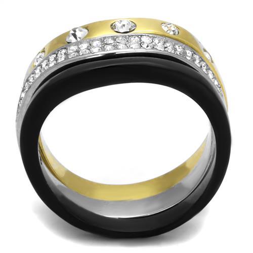 TK2299 - IP Gold+ IP Black (Ion Plating) Stainless Steel Ring with Top Grade Crystal in Clear