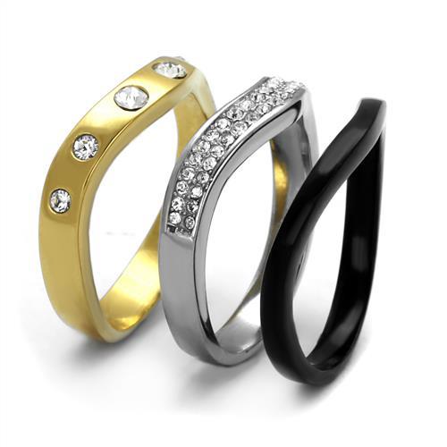 TK2299 - IP Gold+ IP Black (Ion Plating) Stainless Steel Ring with Top Grade Crystal in Clear