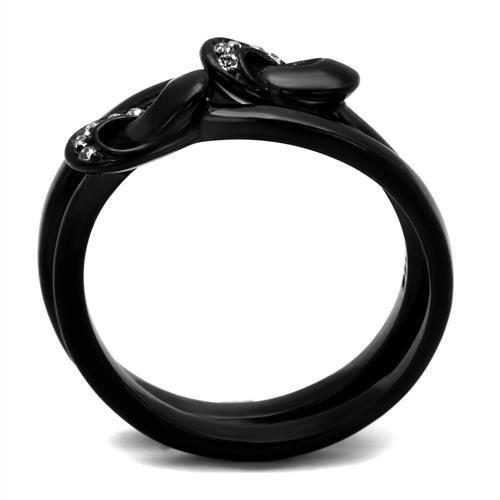 TK2300 - IP Black(Ion Plating) Stainless Steel Ring with Top Grade Crystal in Clear