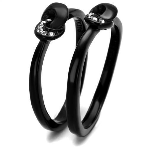 TK2300 - IP Black(Ion Plating) Stainless Steel Ring with Top Grade Crystal in Clear