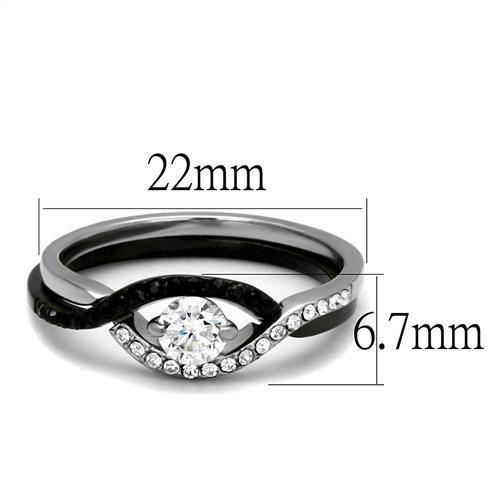 TK2301 - Two-Tone IP Black (Ion Plating) Stainless Steel Ring with AAA Grade CZ in Clear