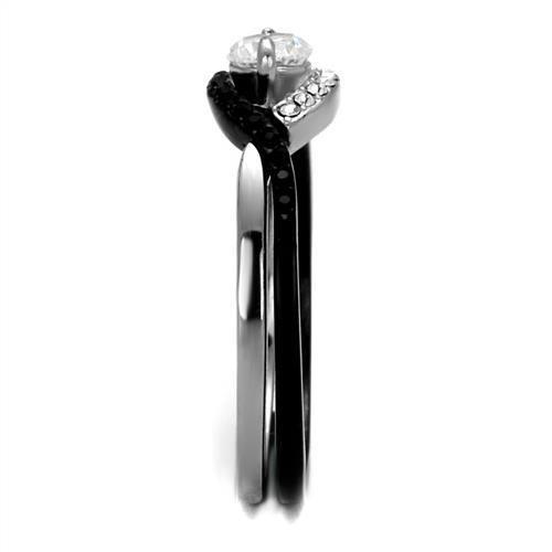 TK2301 - Two-Tone IP Black (Ion Plating) Stainless Steel Ring with AAA Grade CZ in Clear