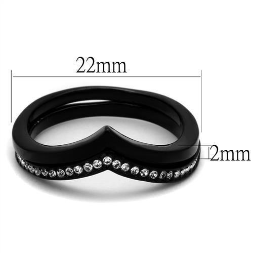 TK2302 - IP Black(Ion Plating) Stainless Steel Ring with Top Grade Crystal in Clear