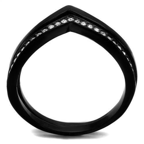 TK2302 - IP Black(Ion Plating) Stainless Steel Ring with Top Grade Crystal in Clear