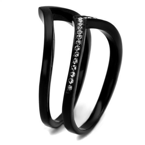 TK2302 - IP Black(Ion Plating) Stainless Steel Ring with Top Grade Crystal in Clear
