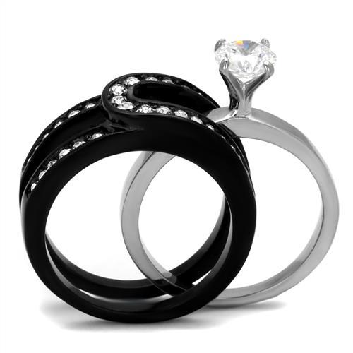 TK2303 - Two-Tone IP Black (Ion Plating) Stainless Steel Ring with AAA Grade CZ in Clear