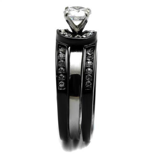 TK2303 - Two-Tone IP Black (Ion Plating) Stainless Steel Ring with AAA Grade CZ in Clear