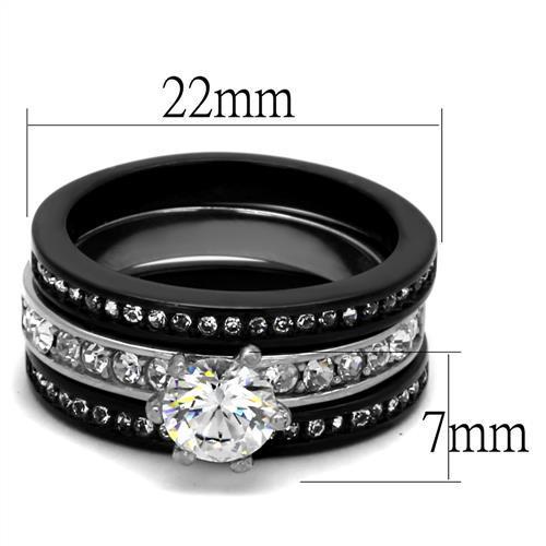 TK2304 - Two-Tone IP Black (Ion Plating) Stainless Steel Ring with AAA Grade CZ in Clear