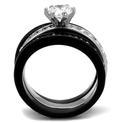 TK2304 - Two-Tone IP Black (Ion Plating) Stainless Steel Ring with AAA Grade CZ in Clear
