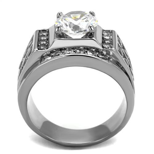 TK2305 - High polished (no plating) Stainless Steel Ring with AAA Grade CZ in Clear